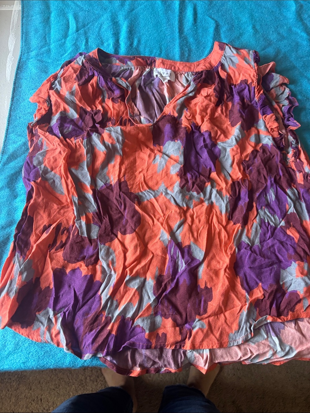 Velvet Orange Purple Floral Print Sleeveless Blouse